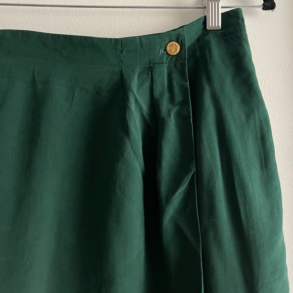 80s Vintage 100% silk knee length skirt Emerald Green - Picture 2 of 7
